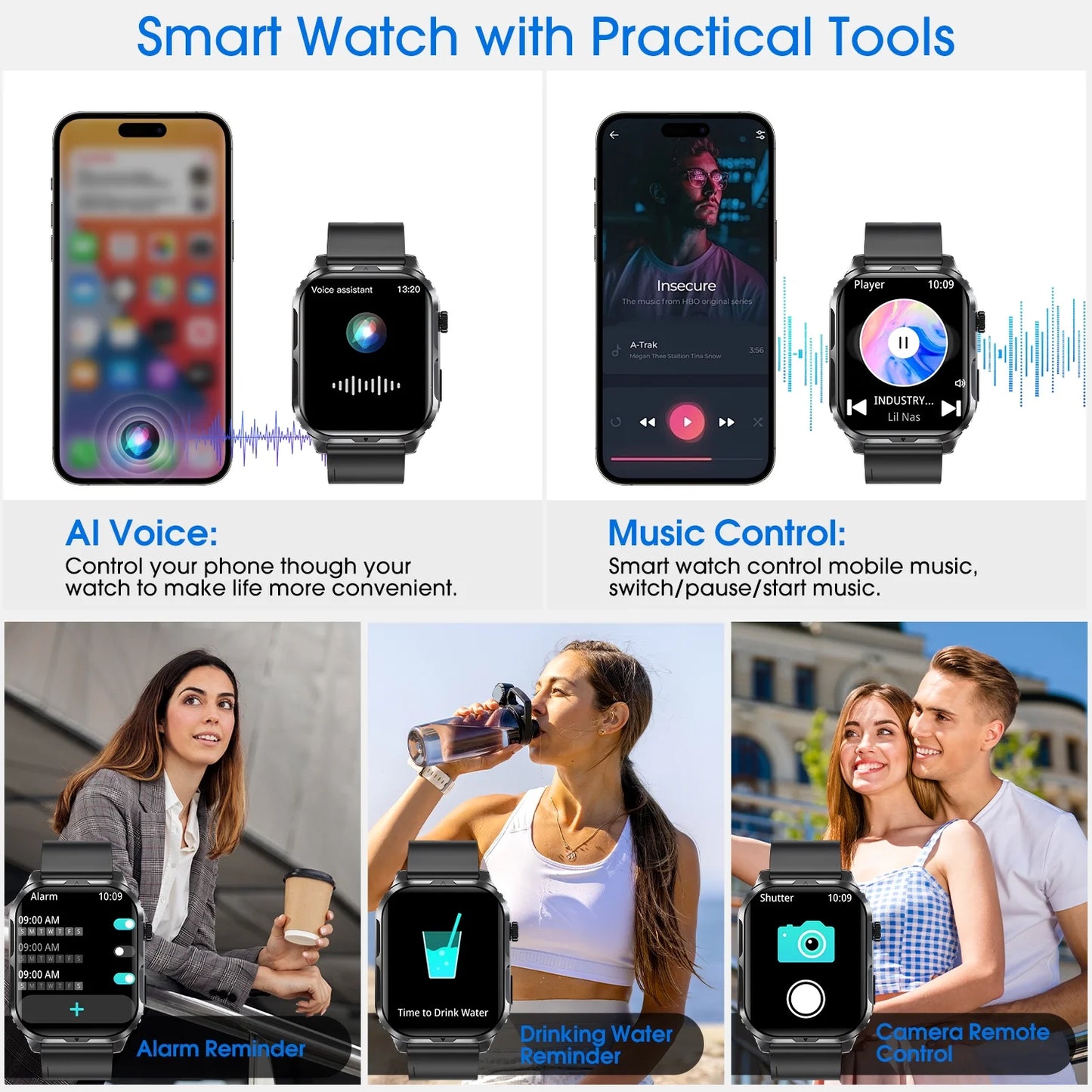 H5 Smart Watch (Black) – IP68 Waterproof Bluetooth Smartwatch with Call & Answer Function