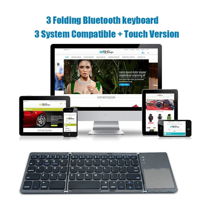 Bluetooth 5.0 Keyboard TriFold Keyboard Mini Keyboard with Touchpad Rechargeable Wireless Keyboard for Windows Android Ios
