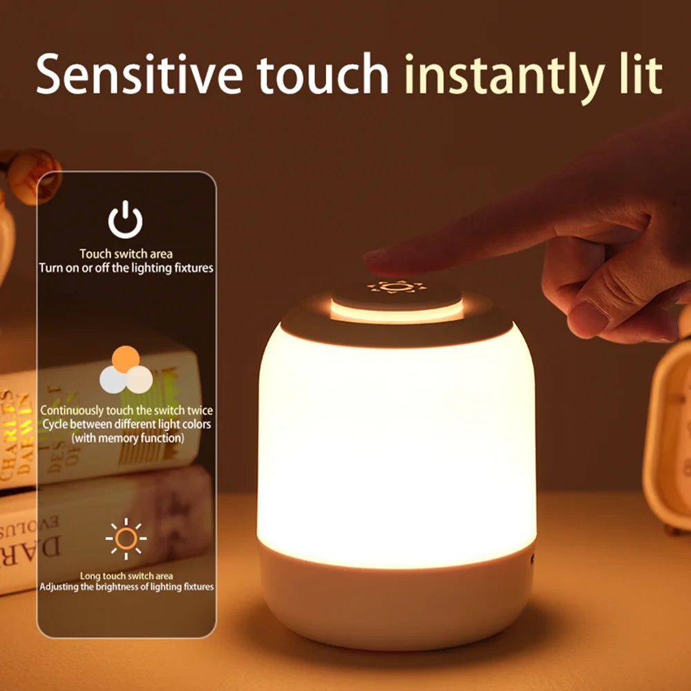 Touch LED Night Light – USB Rechargeable Lamp with Adjustable Brightness