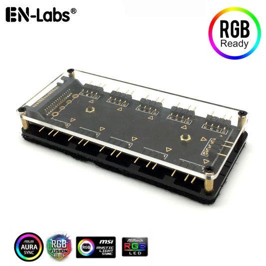 RGB/ARGB Splitter Hub with Extension Cable – 12V 4-Pin & 5V 3-Pin Compatible for LED Strip Lights, PC Case Fans, RGBW Lighting (Includes Adhesive Tape)