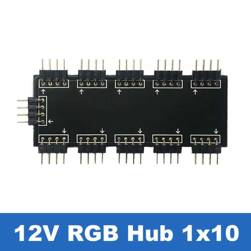 RGB/ARGB Splitter Hub with Extension Cable – 12V 4-Pin & 5V 3-Pin Compatible for LED Strip Lights, PC Case Fans, RGBW Lighting (Includes Adhesive Tape)