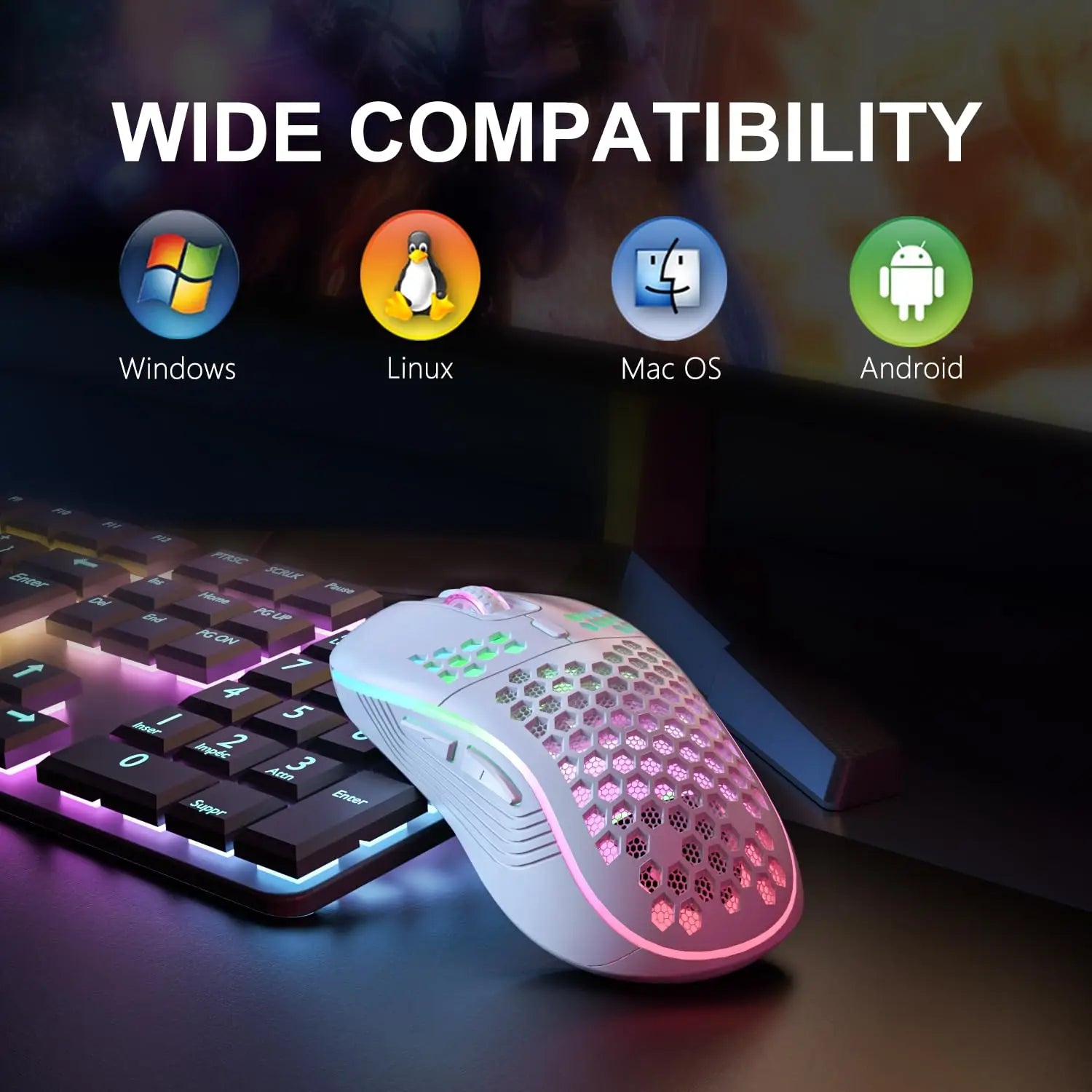 2.4G Wireless RGB Lighting Charging Mouse with Adjustable DPI Ergonomic Honeycomb Design Gaming Mouse for Desktop Laptop