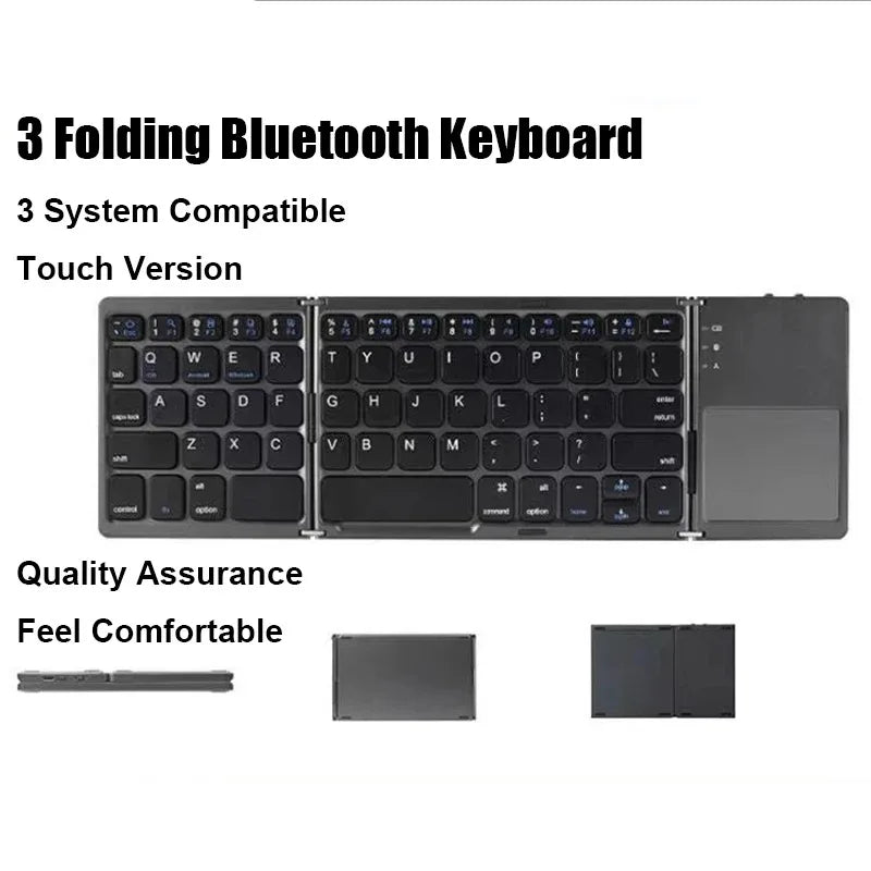 Bluetooth 5.0 Keyboard TriFold Keyboard Mini Keyboard with Touchpad Rechargeable Wireless Keyboard for Windows Android Ios