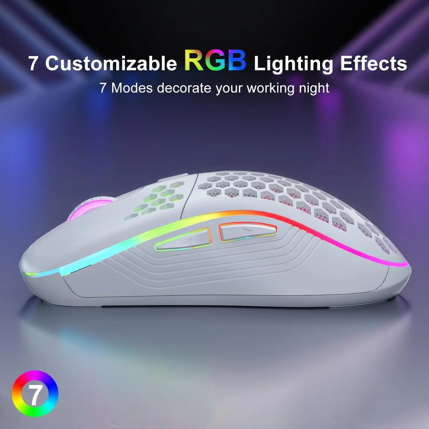 2.4G Wireless RGB Lighting Charging Mouse with Adjustable DPI Ergonomic Honeycomb Design Gaming Mouse for Desktop Laptop