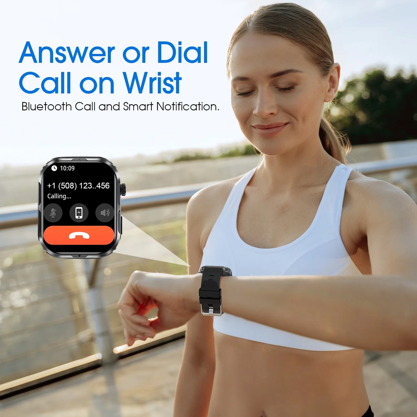 H5 Smart Watch (Black) – IP68 Waterproof Bluetooth Smartwatch with Call & Answer Function