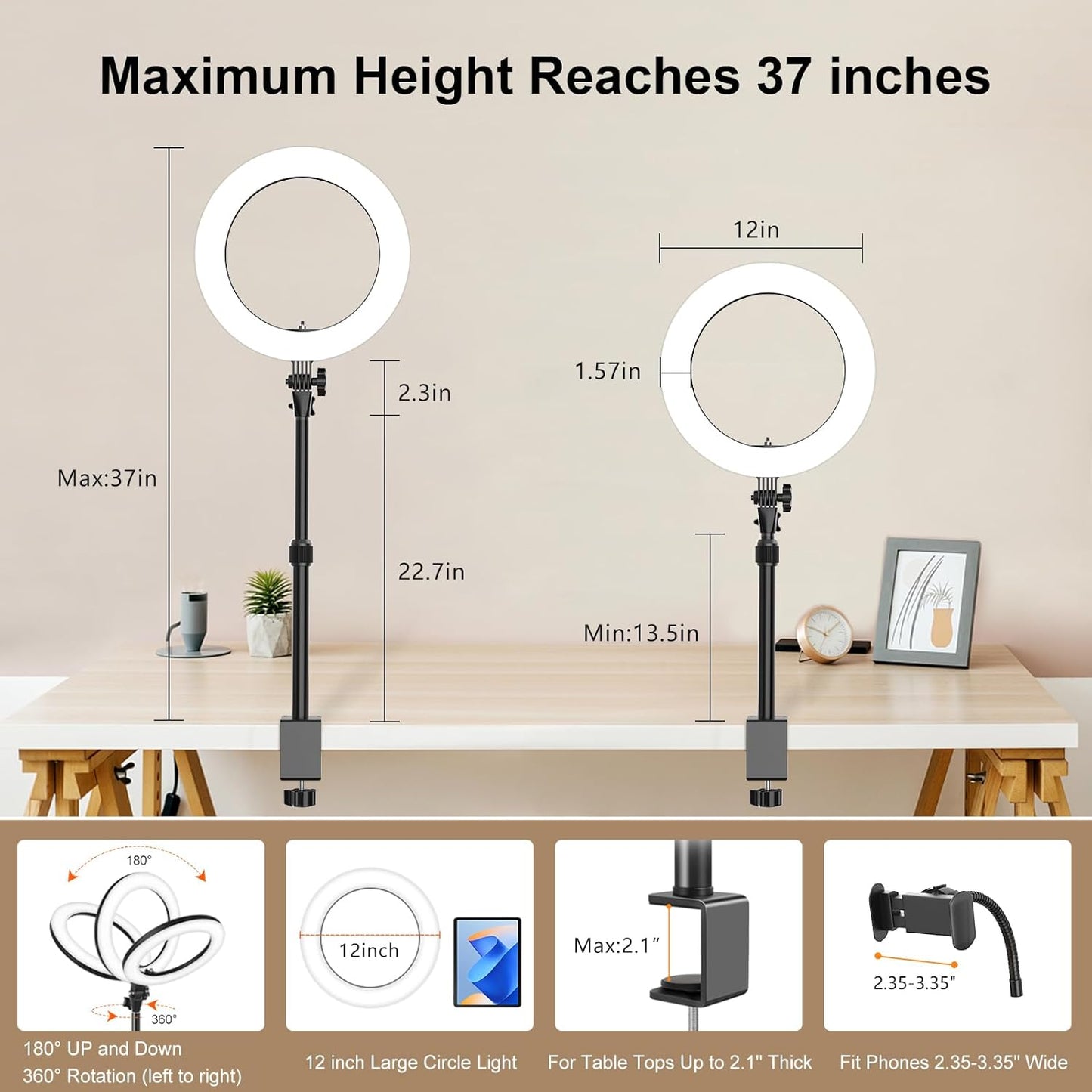 Ring Light for Computer – Adjustable LED Lighting for Video Conferencing, Zoom, Streaming & Online Meetings