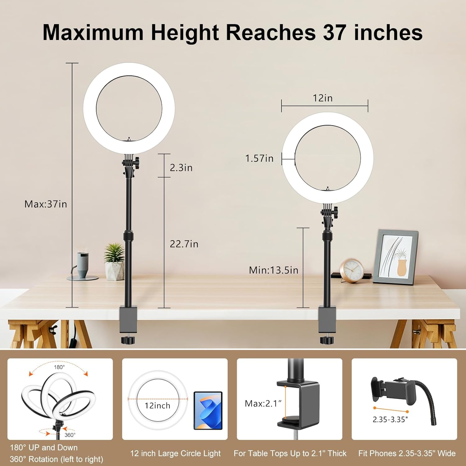 Ring Light for Computer – Adjustable LED Lighting for Video Conferencing, Zoom, Streaming & Online Meetings