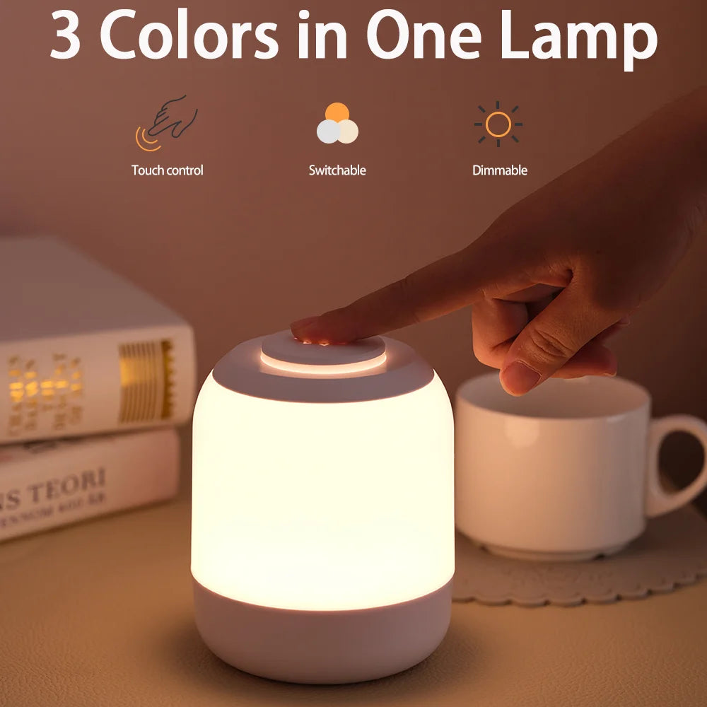 Touch LED Night Light – USB Rechargeable Lamp with Adjustable Brightness