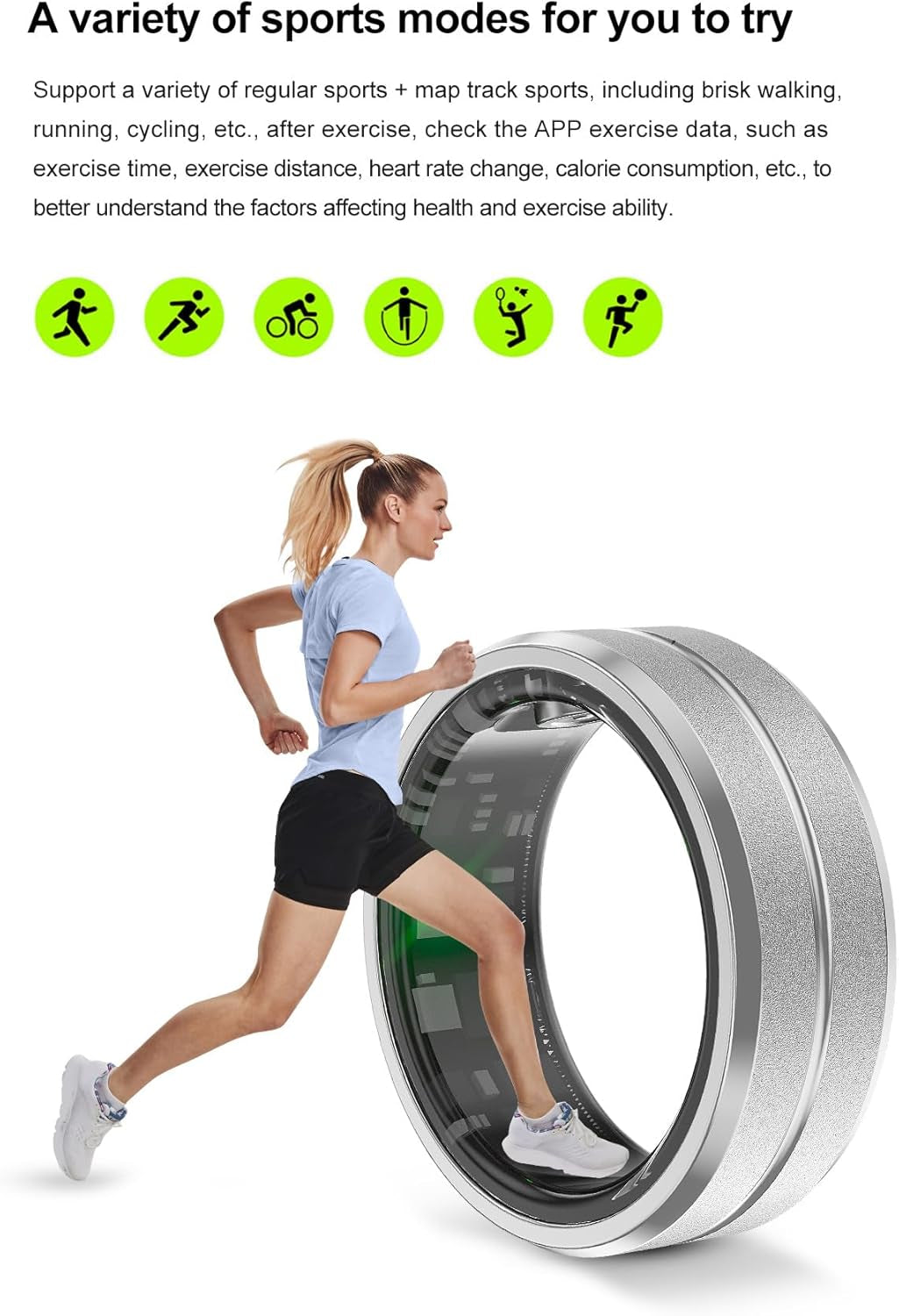 Smart Fitness Ring (Size 8) – Waterproof Health Tracker with Heart Rate, Blood Oxygen, Sleep Monitor & Remote Selfie Control