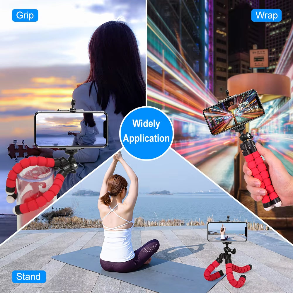 Flexible Octopus Phone Tripod – Mini Camera Stand with Adjustable Legs & Phone Holder Clip for iPhone & Android