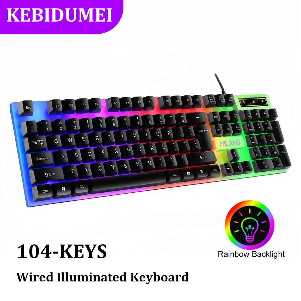 104 Keys USB Wired Keyboard RGB Gaming Keyboard 1.3M Cable Mechanical Sensation Membrane Keyboard for PC Laptop Windows and IOS