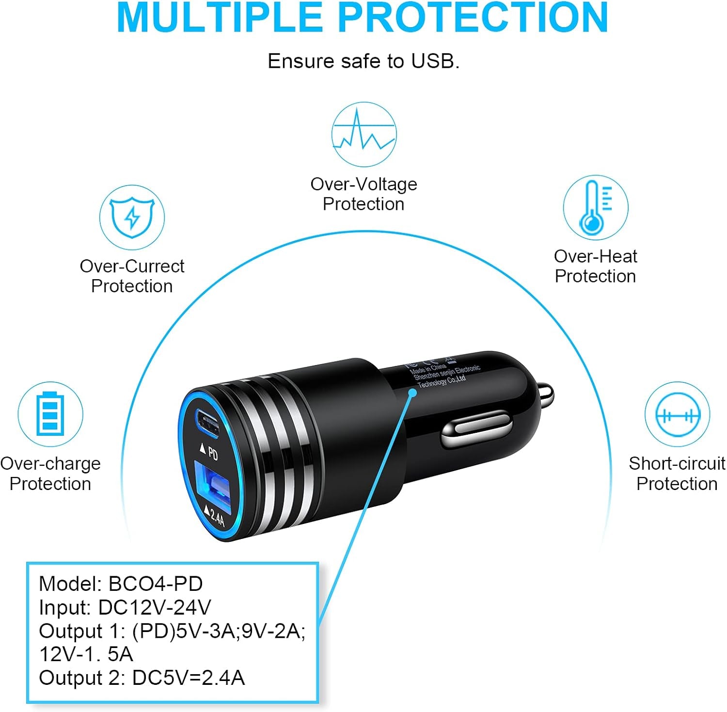 30W Dual-Port USB-C Car Charger for Fast Charging iPhone 16E, 16 Pro Max, 15 Pro Max, 15 Plus, 14, 13, 12, 11 Pro Max, SE, XS, XR and Samsung Galaxy S25, S24, S23, A16, A15, A14