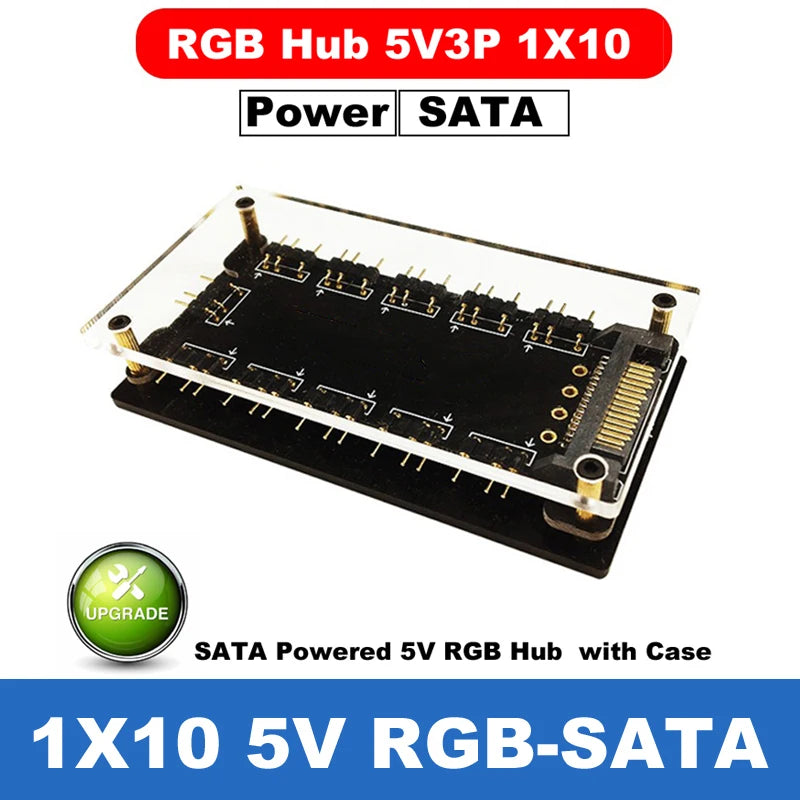 RGB/ARGB Splitter Hub with Extension Cable – 12V 4-Pin & 5V 3-Pin Compatible for LED Strip Lights, PC Case Fans, RGBW Lighting (Includes Adhesive Tape)