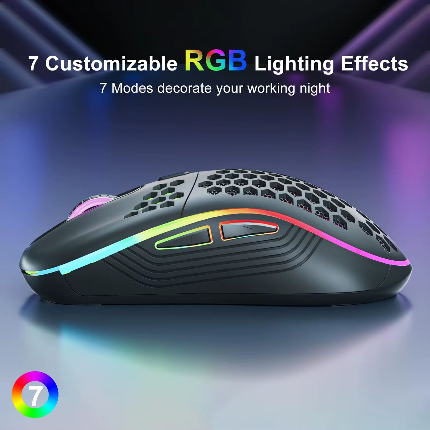 2.4G Wireless Mouse Lightweight Honeycomb Design Rechargeable RGB Backlight Mouse with USB Receiver Adjustable DPI