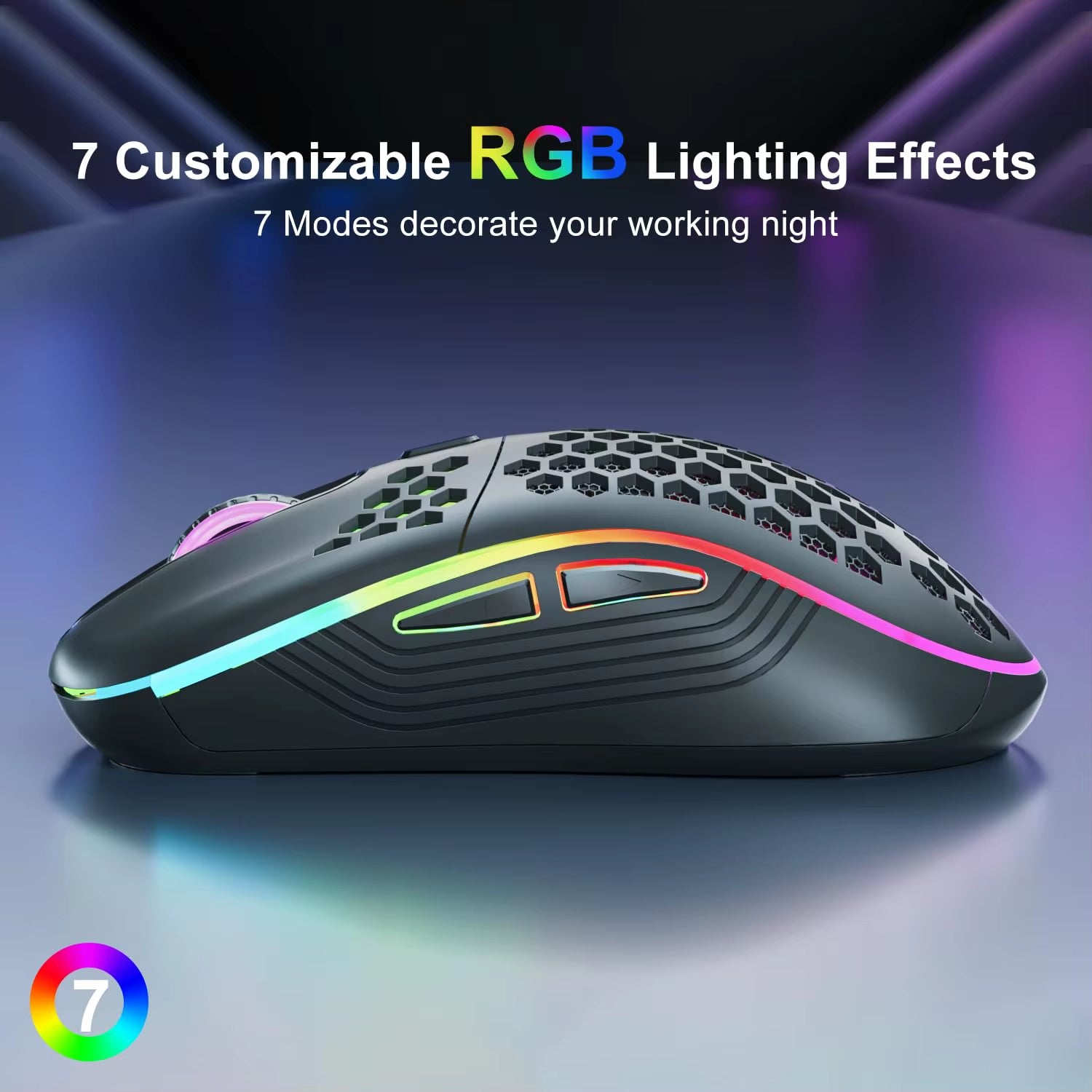 2.4G Wireless Mouse Lightweight Honeycomb Design Rechargeable RGB Backlight Mouse with USB Receiver Adjustable DPI