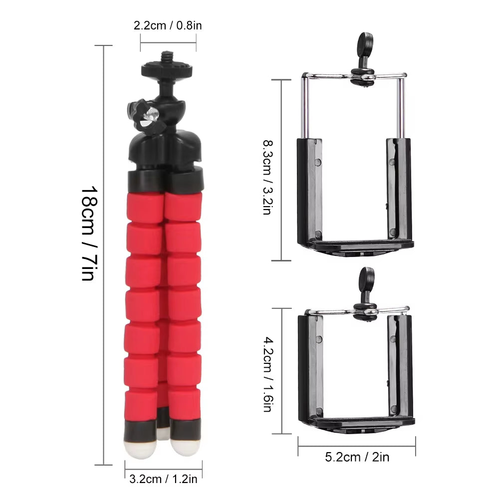 Flexible Octopus Phone Tripod – Mini Camera Stand with Adjustable Legs & Phone Holder Clip for iPhone & Android