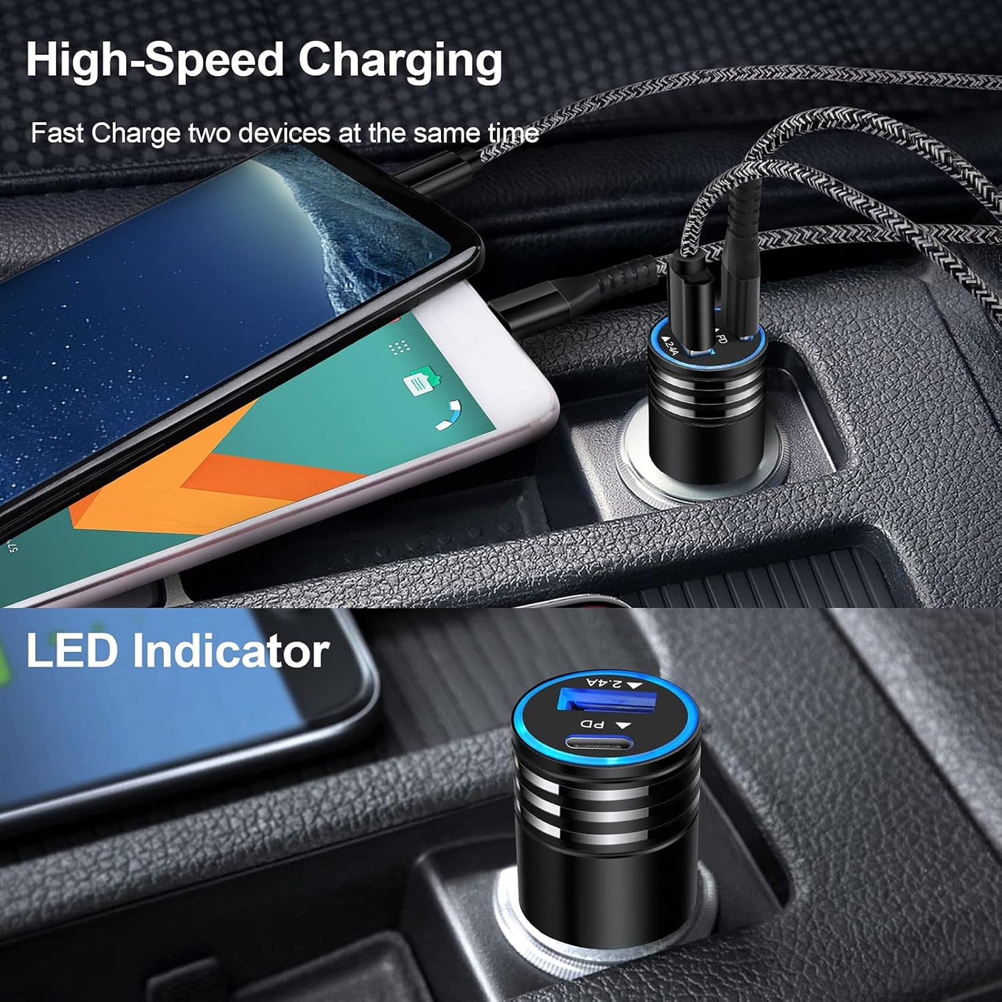 30W Dual-Port USB-C Car Charger for Fast Charging iPhone 16E, 16 Pro Max, 15 Pro Max, 15 Plus, 14, 13, 12, 11 Pro Max, SE, XS, XR and Samsung Galaxy S25, S24, S23, A16, A15, A14