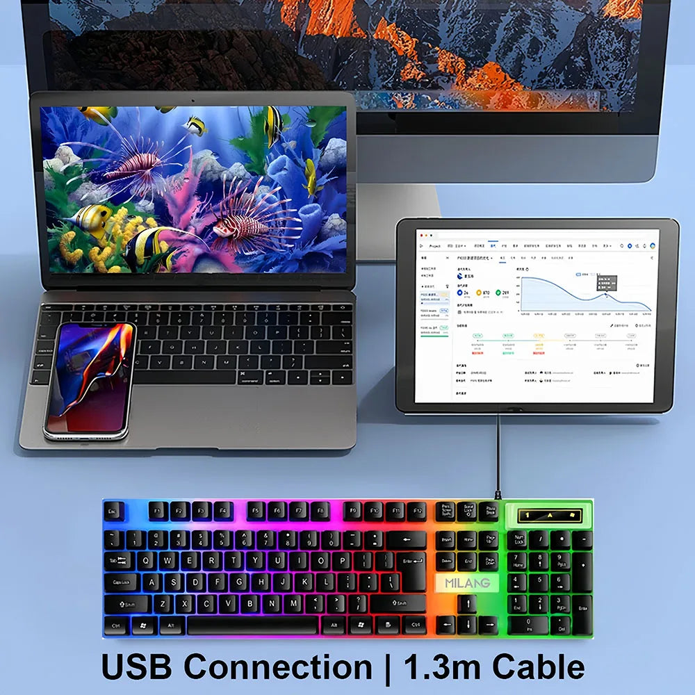 104 Keys USB Wired Keyboard RGB Gaming Keyboard 1.3M Cable Mechanical Sensation Membrane Keyboard for PC Laptop Windows and IOS
