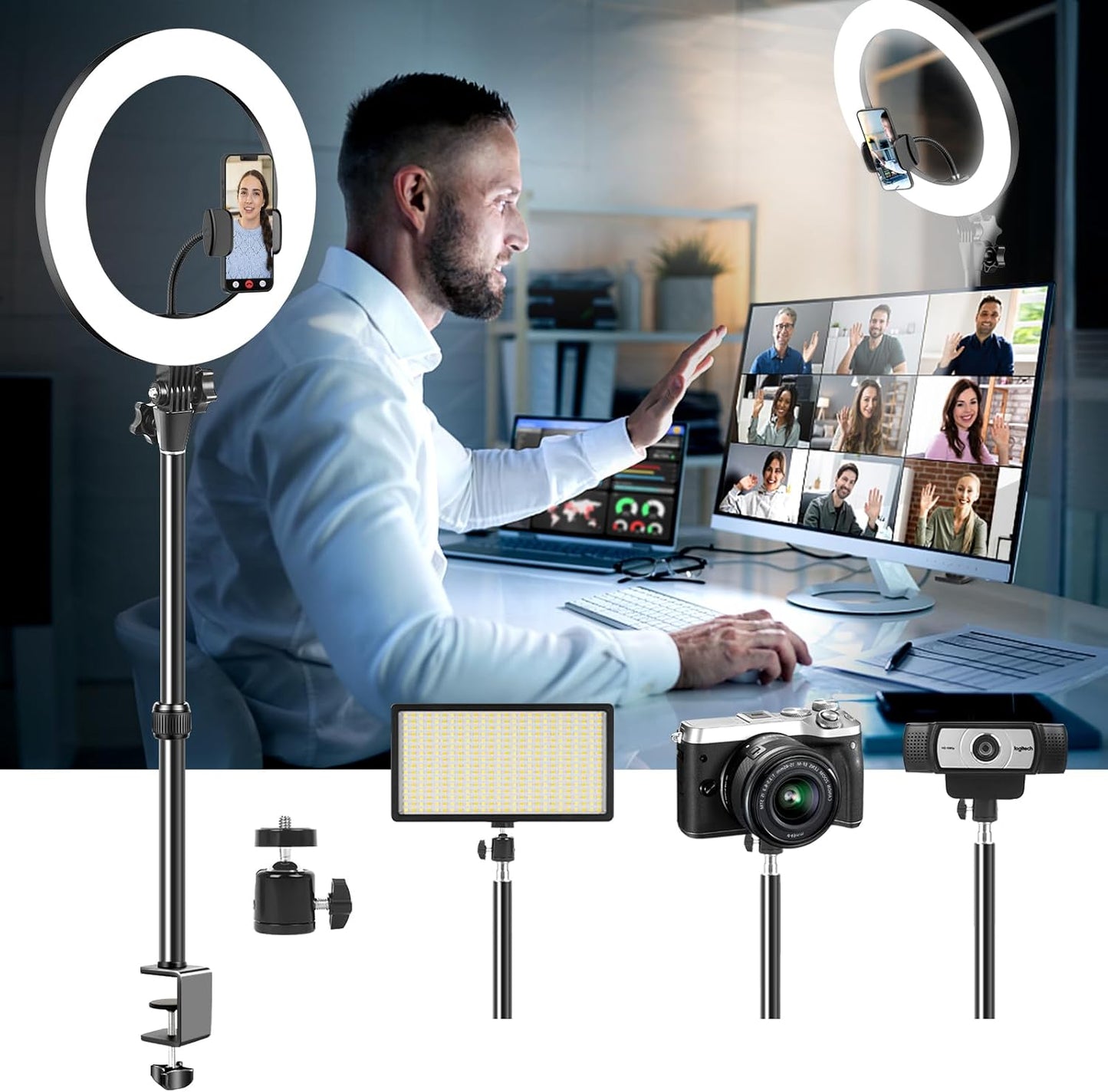 Ring Light for Computer – Adjustable LED Lighting for Video Conferencing, Zoom, Streaming & Online Meetings