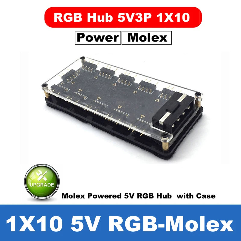 RGB/ARGB Splitter Hub with Extension Cable – 12V 4-Pin & 5V 3-Pin Compatible for LED Strip Lights, PC Case Fans, RGBW Lighting (Includes Adhesive Tape)