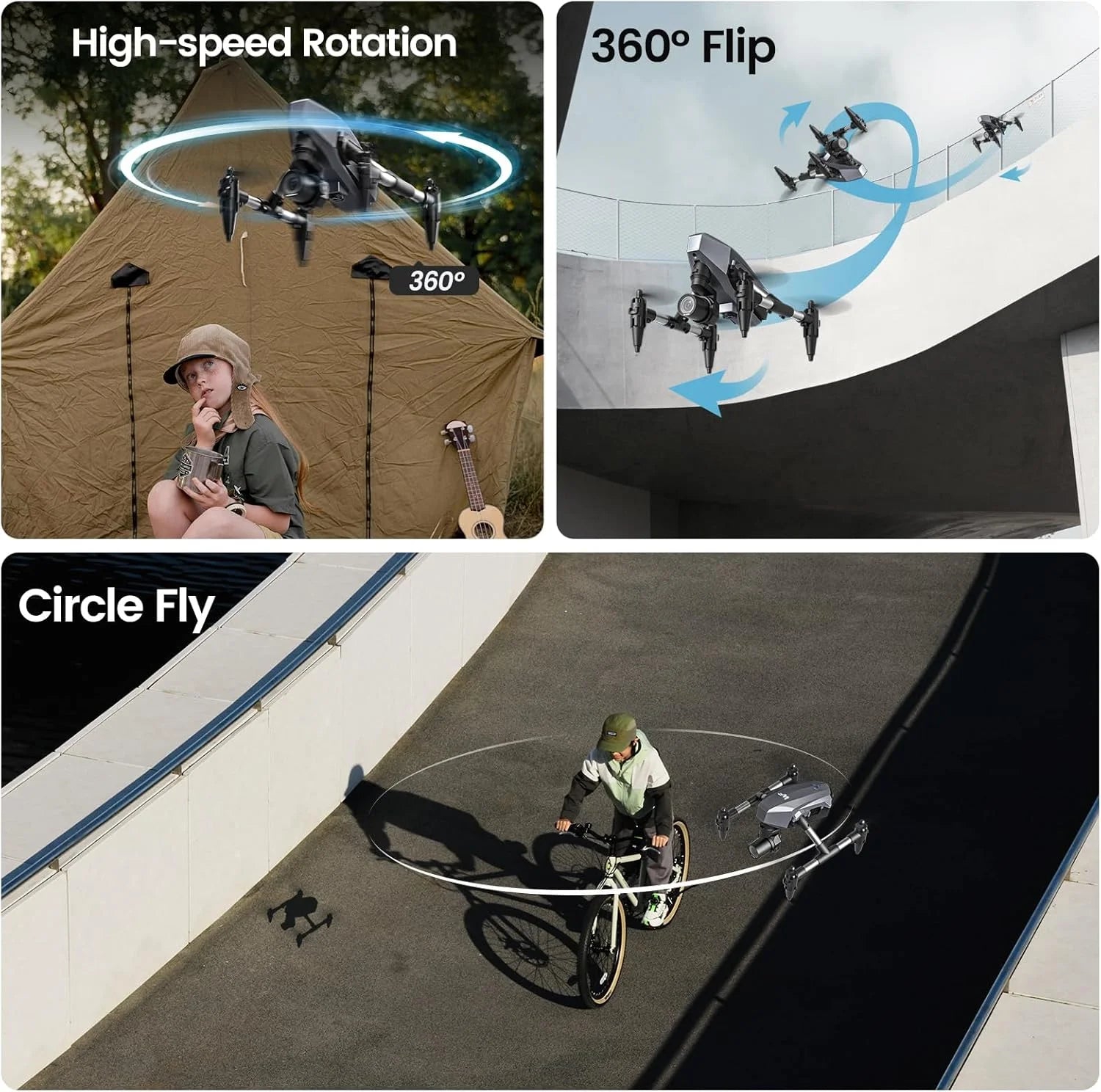 WF10 Mini Drone with Camera for Kids 1080P, Remote Control Quadcopter with 3 Batteries, Black