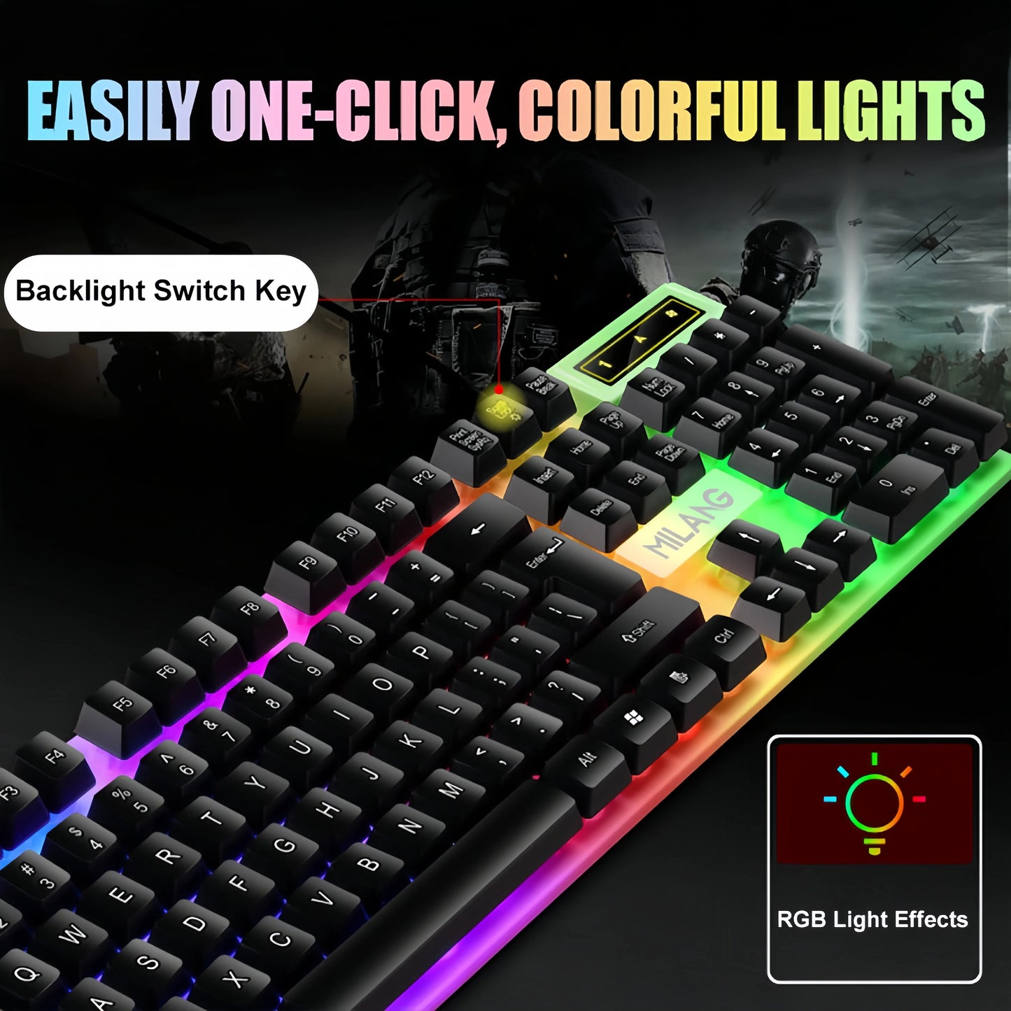 104 Keys USB Wired Keyboard RGB Gaming Keyboard 1.3M Cable Mechanical Sensation Membrane Keyboard for PC Laptop Windows and IOS