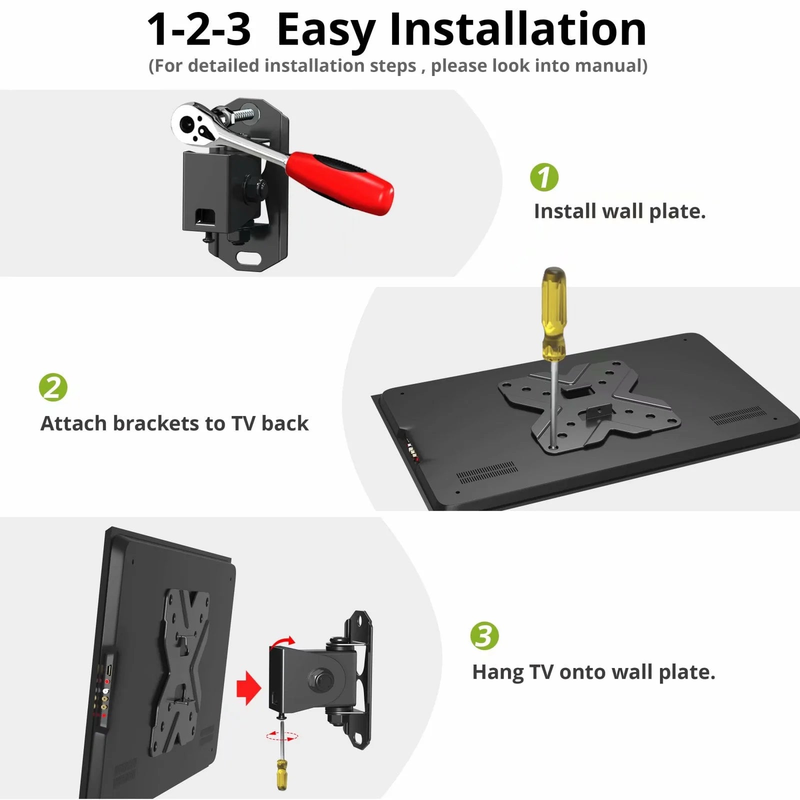 TV & Monitor Wall Mount for 10"–26" Screens – Tilt & Swivel Bracket, Max VESA 100x100mm, Supports up to 22 lbs