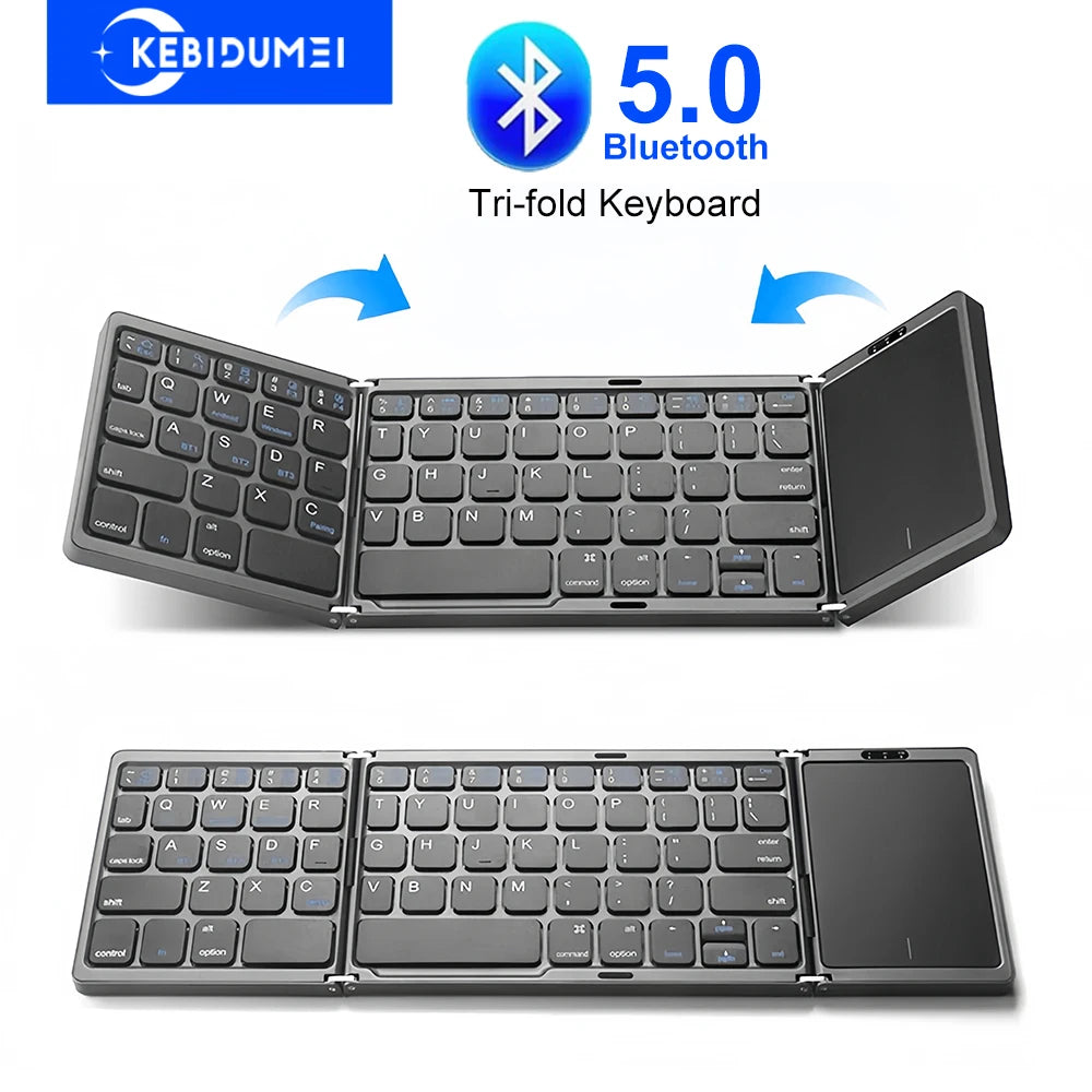 Bluetooth 5.0 Keyboard TriFold Keyboard Mini Keyboard with Touchpad Rechargeable Wireless Keyboard for Windows Android Ios
