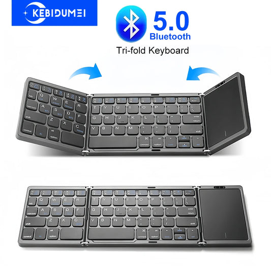 Bluetooth 5.0 Keyboard TriFold Keyboard Mini Keyboard with Touchpad Rechargeable Wireless Keyboard for Windows Android Ios