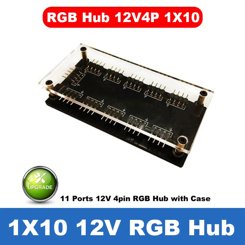 RGB/ARGB Splitter Hub with Extension Cable – 12V 4-Pin & 5V 3-Pin Compatible for LED Strip Lights, PC Case Fans, RGBW Lighting (Includes Adhesive Tape)