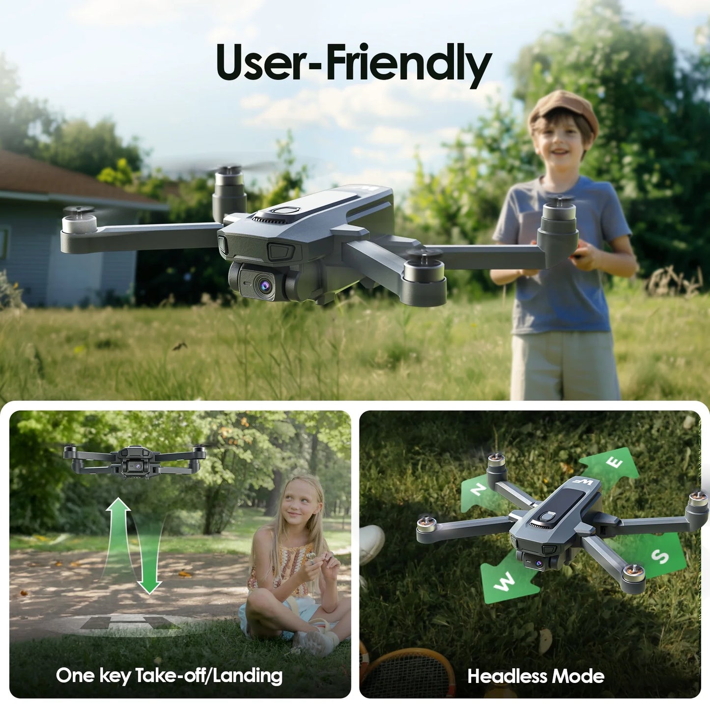 WF20 Drone with Camera for Kids 1080P FPV Dron Toys with Brushless Motor, 2 Batteries, Black