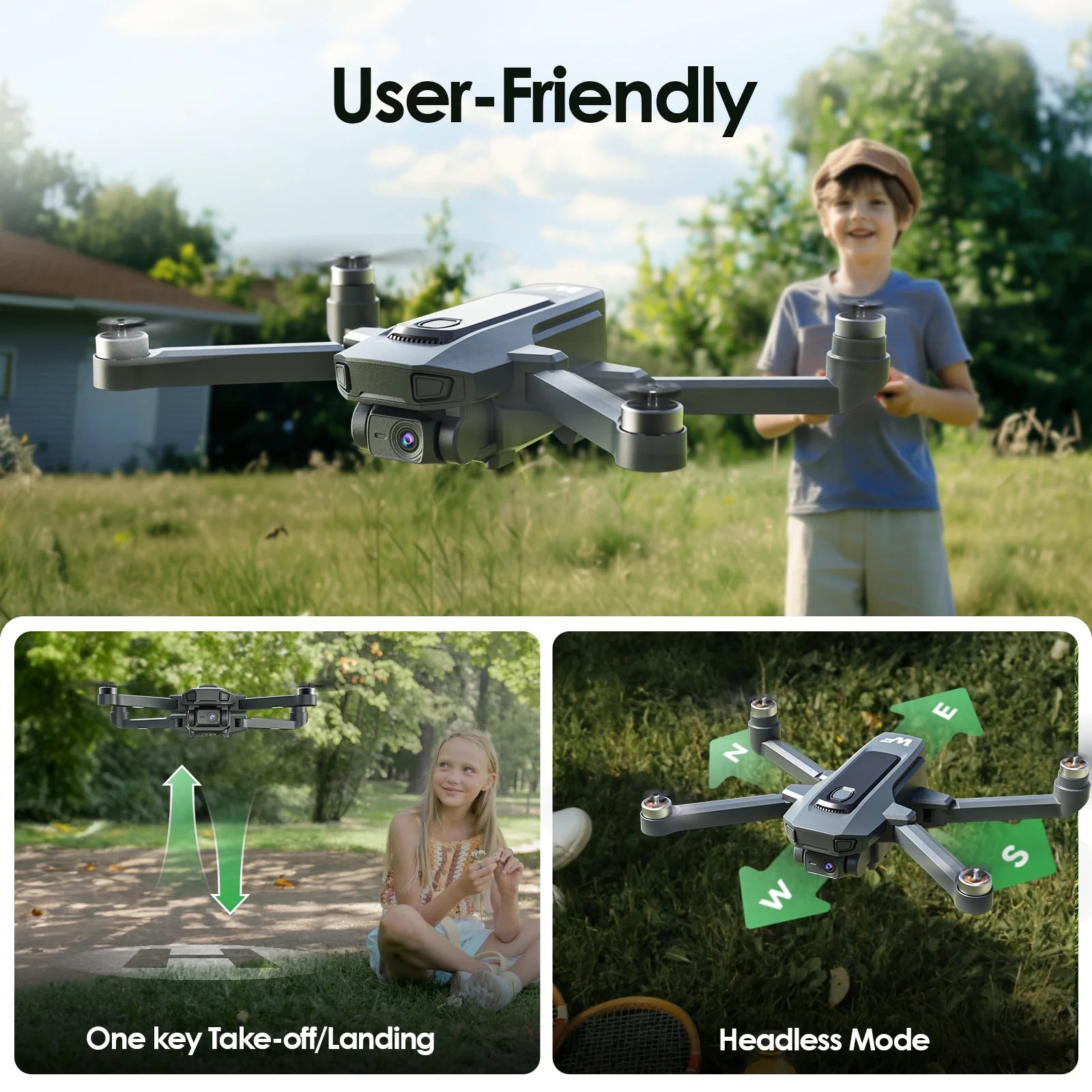 WF20 Drone with Camera for Kids 1080P FPV Dron Toys with Brushless Motor, 2 Batteries, Black