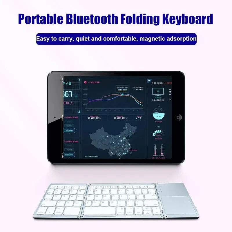 Bluetooth 5.0 Keyboard TriFold Keyboard Mini Keyboard with Touchpad Rechargeable Wireless Keyboard for Windows Android Ios