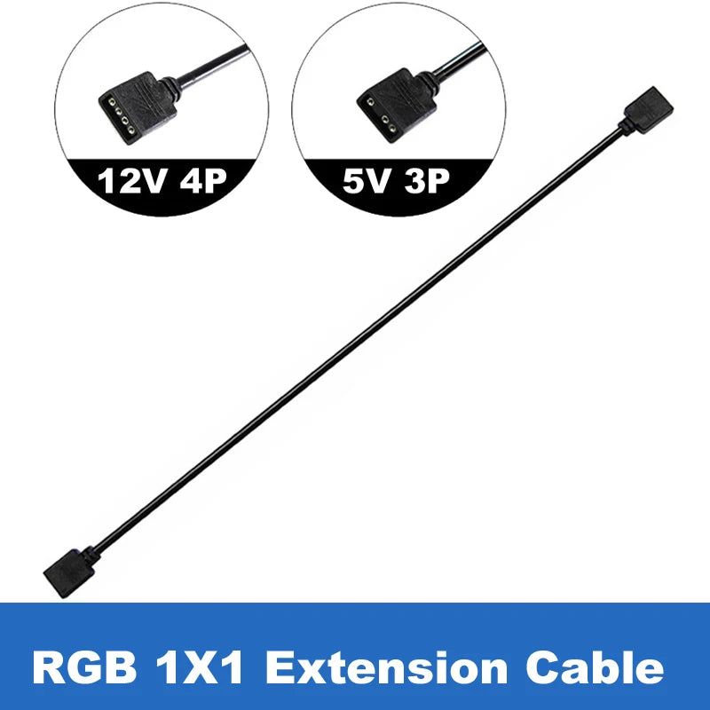 RGB/ARGB Splitter Hub with Extension Cable – 12V 4-Pin & 5V 3-Pin Compatible for LED Strip Lights, PC Case Fans, RGBW Lighting (Includes Adhesive Tape)