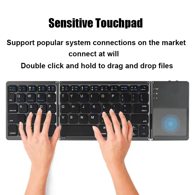 Bluetooth 5.0 Keyboard TriFold Keyboard Mini Keyboard with Touchpad Rechargeable Wireless Keyboard for Windows Android Ios